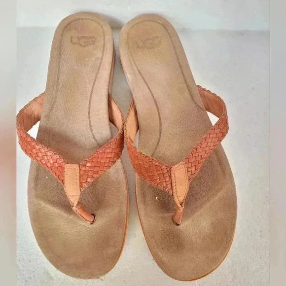 UGG Australia Lorrie Woven Leather Sandals 1016136 Fire Opal Flip Flops Thongs - Picture 2 of 6